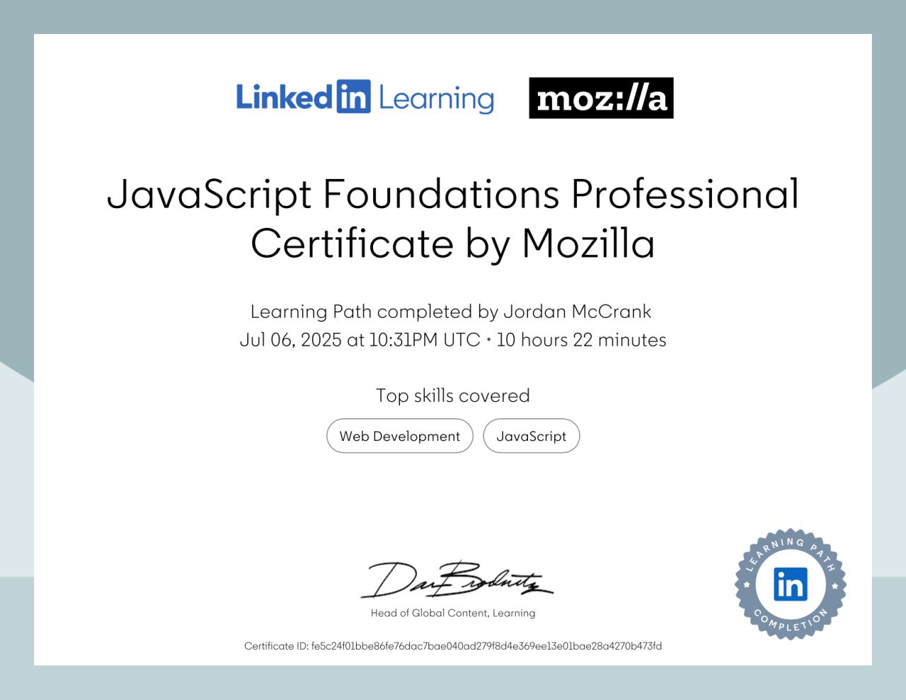 Mozilla JavaScript Certificate